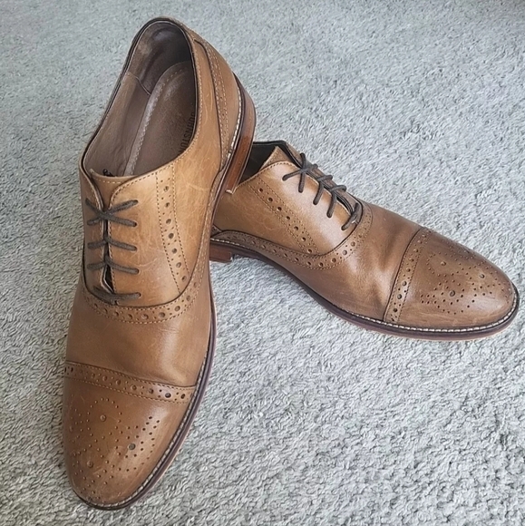 Johnston & Murphy Oxford Shoes Mens 10M Tan Leather Dress Cap Toe Conard 23-8682 - Picture 3 of 14
